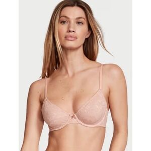 VICTORIA'S SECRET Unlined Demi Bra Pink Body by Lace Leopard Underwire Sexy 34DD